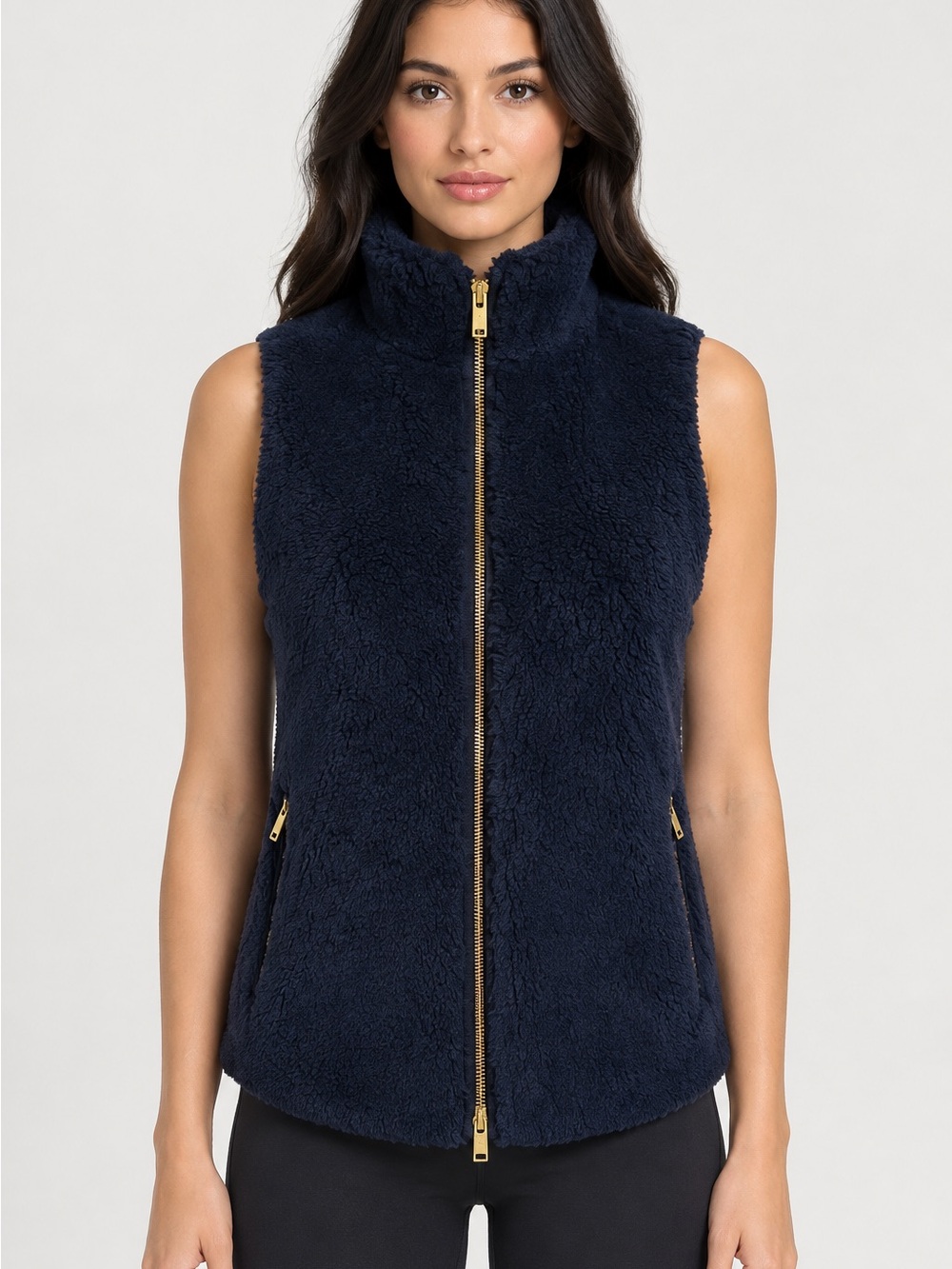 J. CREW Women’s Navy Faux-Shearling Zip-Up Vest